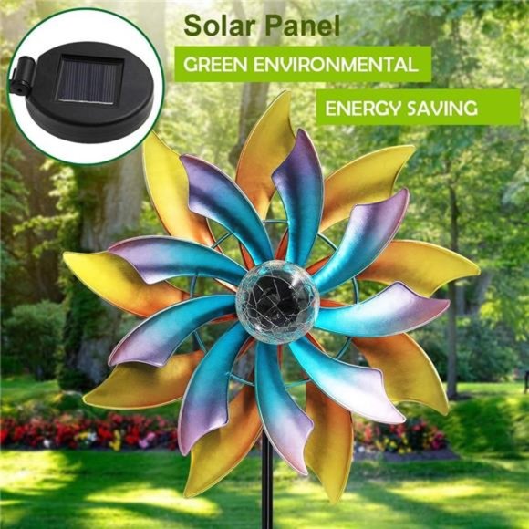 57 Inch Solar Wind Spinner with Metal Garden Stake, Multi Color Changing LED - Picture 2 of 5